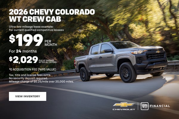 2026 Chevy Colorado WT Crew Cab. Ultra-low mileage lease example:for current qualified competitiv...